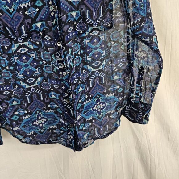 Equipment Femme Slim Signature Silk Blouse Button Up Size XS Geometric Blue - Picture 3 of 5